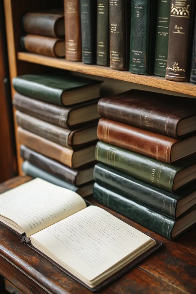 A meaningful collection of leather-bound notebooks stacked together