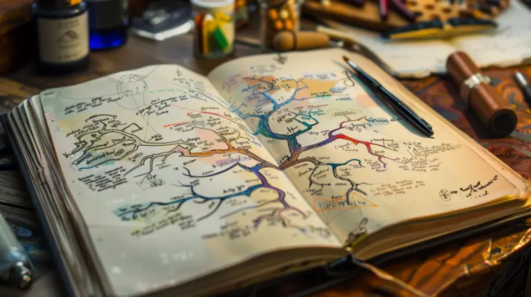 A creative mind-map sketched in a journal