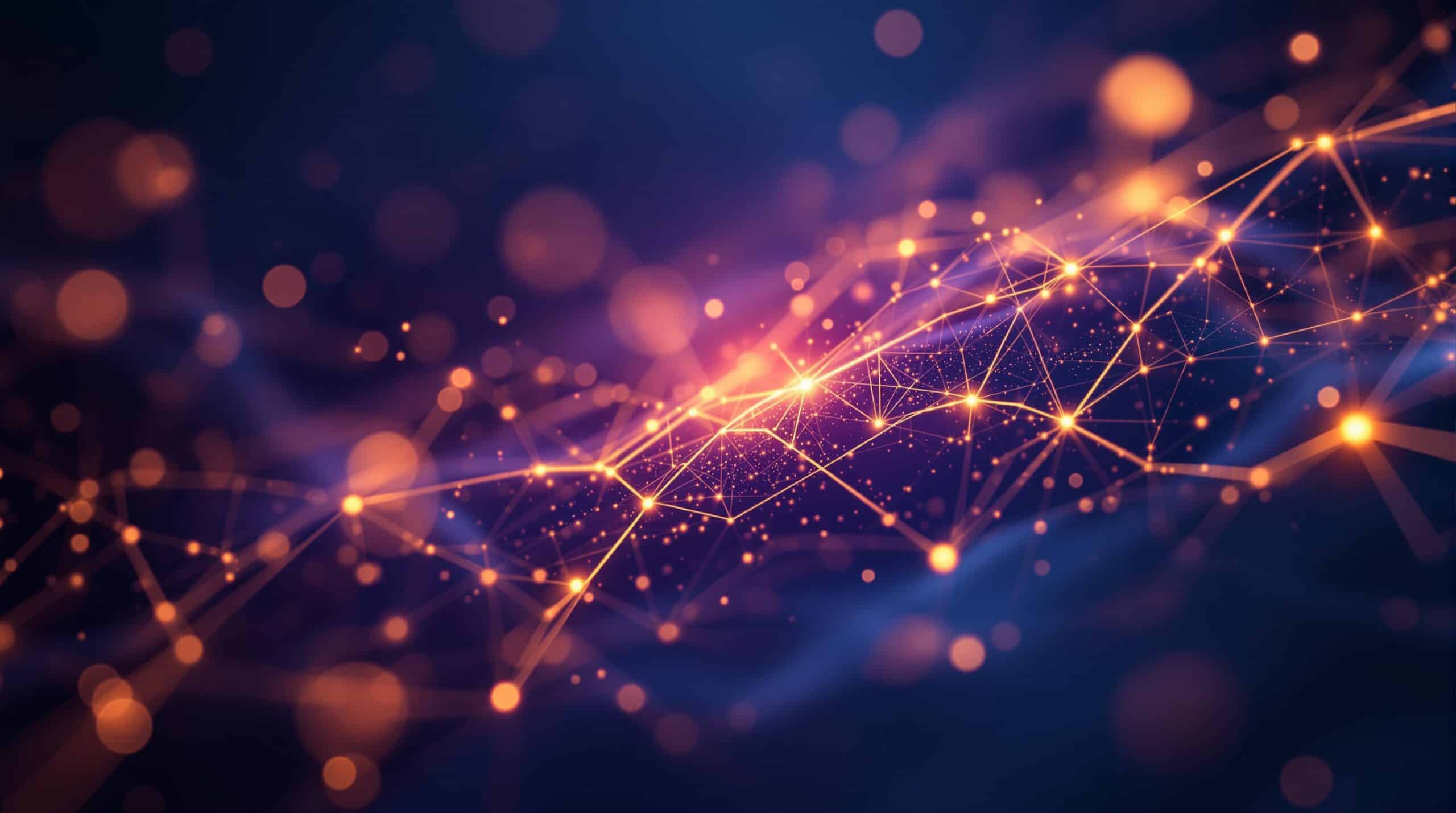 Glowing golden neural pathways forming new connections against blue background, illustrating brain rewiring from gratitude