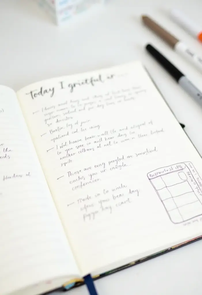 An open journal showing handwritten gratitude entries