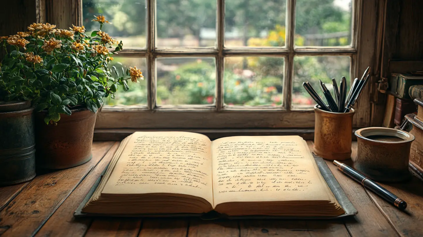 Open journal with pen on wooden desk with soft natural lighting, representing journaling prompts for defense mechanisms
