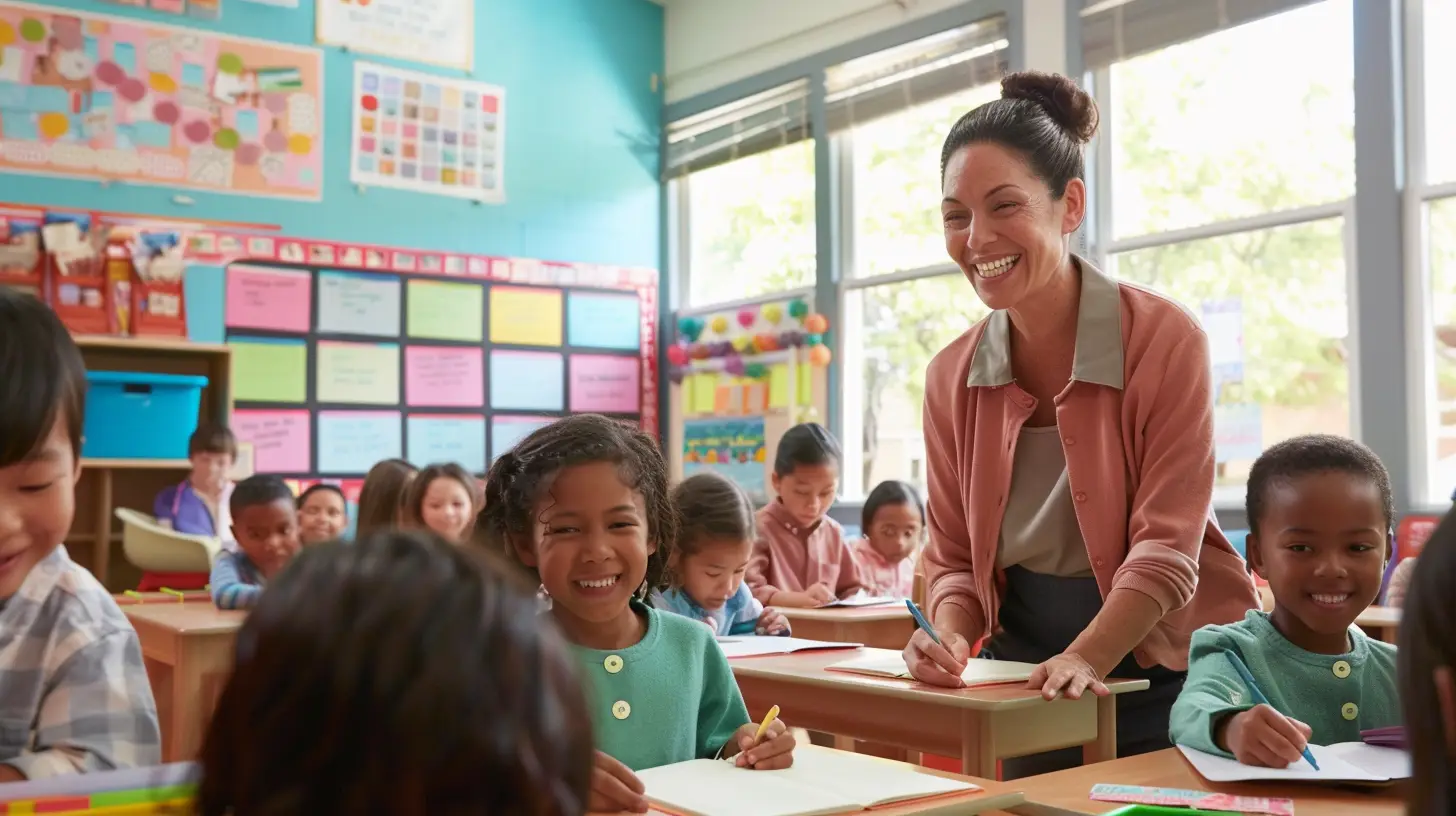 Diverse 4th grade students writing in journals decorated with seasonal themes