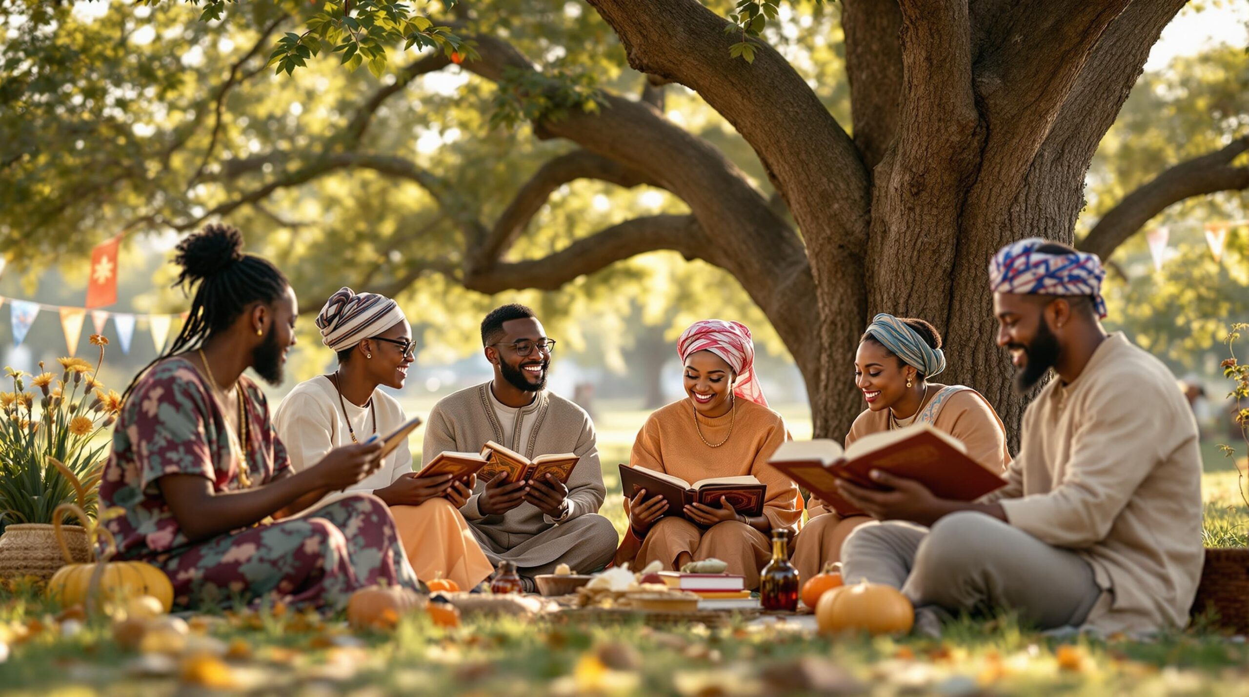 Global gratitude journaling circle with diverse cultural writing instruments